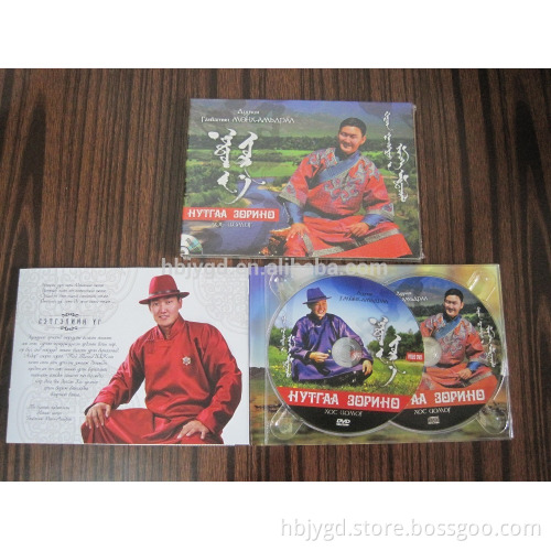 4 Panels CD DVD Digipak, double discs clear big CD tray,750gsm cardbpard paper, booklet ,glossy lamination , shrink wrapping.